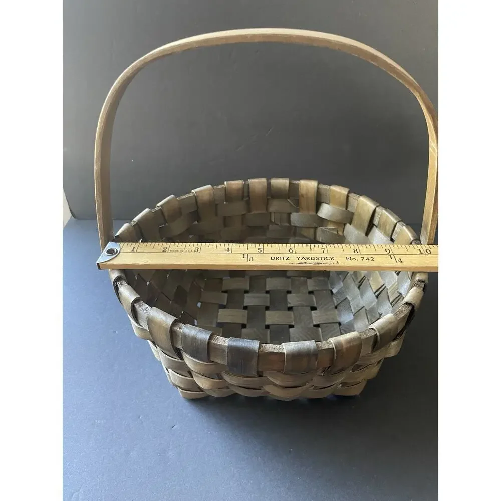Vtg Gathering Basket Vegetable Slat Wood Woven Handcrafted Farmhouse Cottage